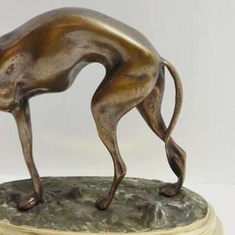 Antique Bronze Whippet-Greyhound Dog Figurine Close 2