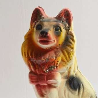 Vintage Chalkware Collie Dog Bank Close