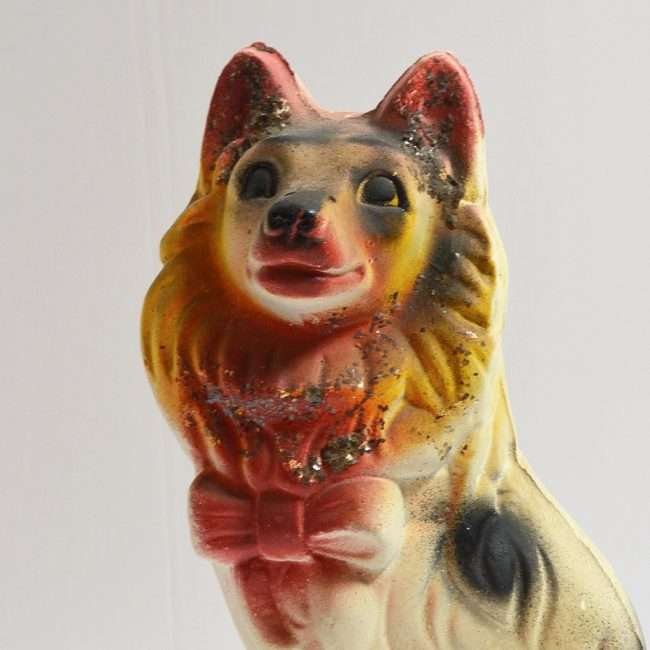 Vintage Chalkware Collie Dog Bank Close