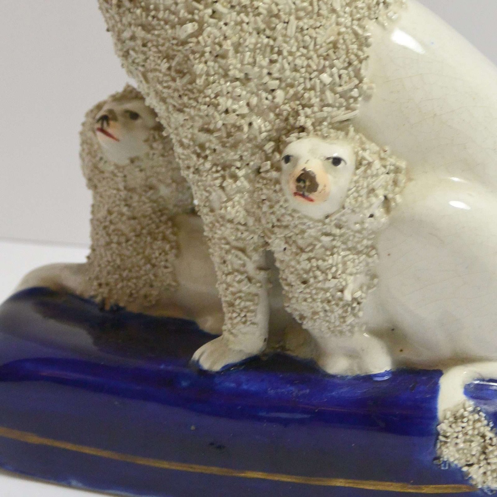 Mid 19th Century Staffordshire Poodle Dog with Pair of Pups #2 - A Dogs Tale Collectibles