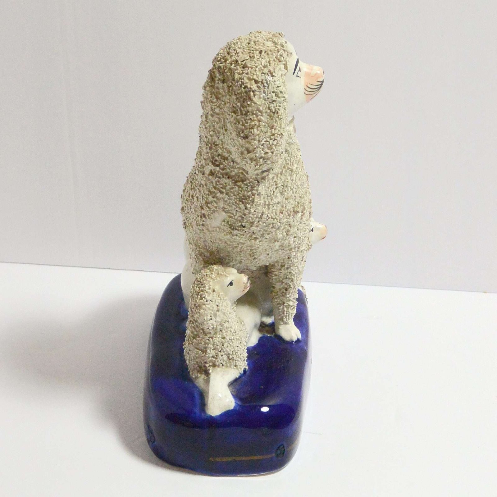 Mid 19th Century Staffordshire Poodle Dog with Pair of Pups #4 - A Dogs Tale Collectibles