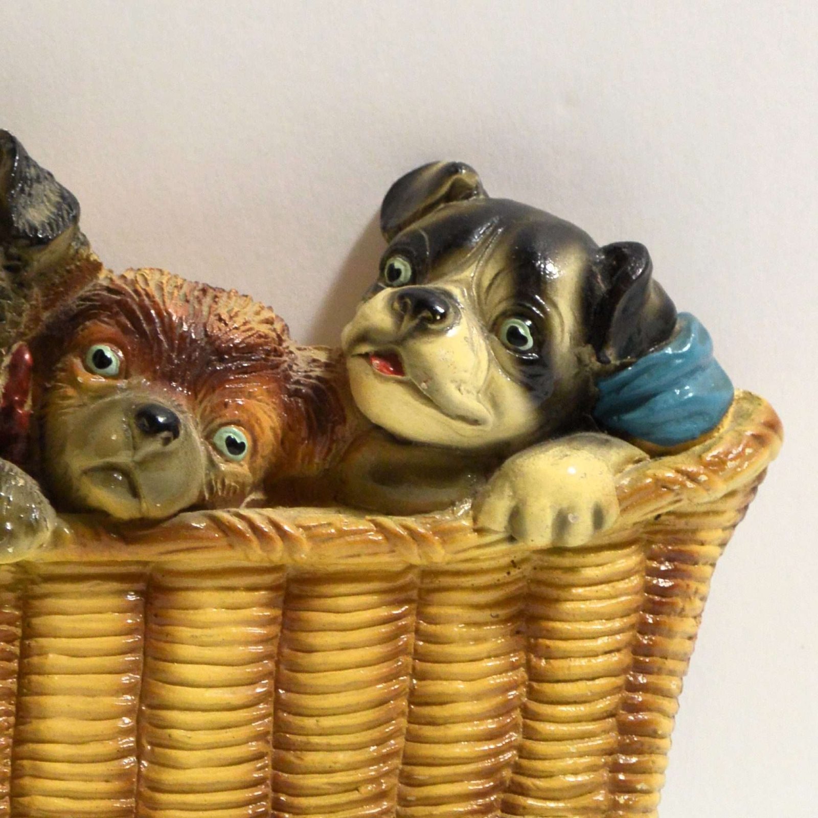 Vintage Chalkware Puppy Dogs in a Basket Plaque #2 - A Dogs Tale Collectibles