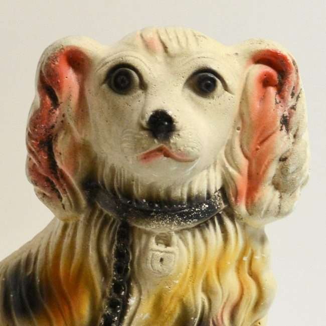 Vintage Chalkware Staffordshire Spaniel Dog Close