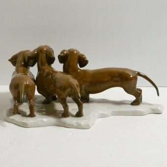 Rosenthal Three Dachshund Dogs Porcelain Figurine Back
