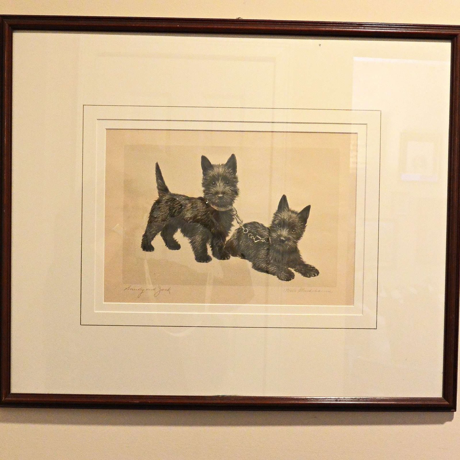 Original Vintage Etching Scottish Terriers M. Plukebaum (1876-1945) ART-2204