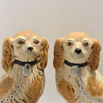 Primitive Pottery Staffordshire Dogs close