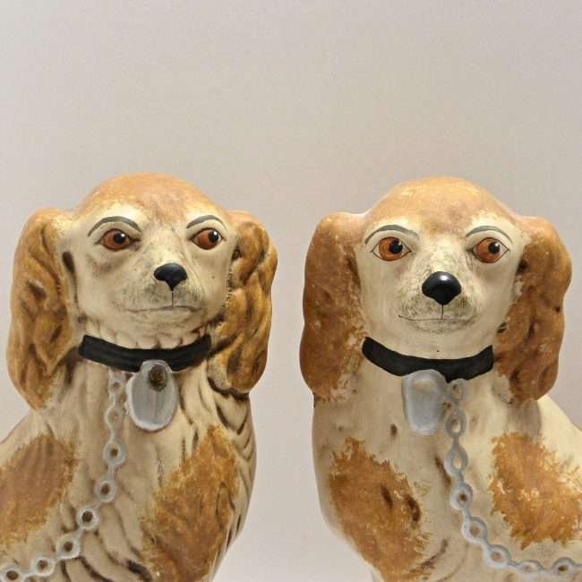 Primitive Pottery Staffordshire Dogs close