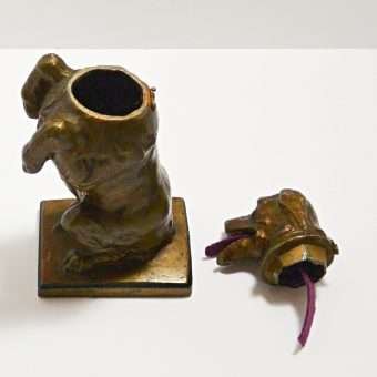 Antique Begging Dog Desktop Stamp Moistener Open