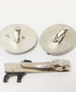 Vintage Mack Truck Bulldog Cufflink and Tie Bar Set back full