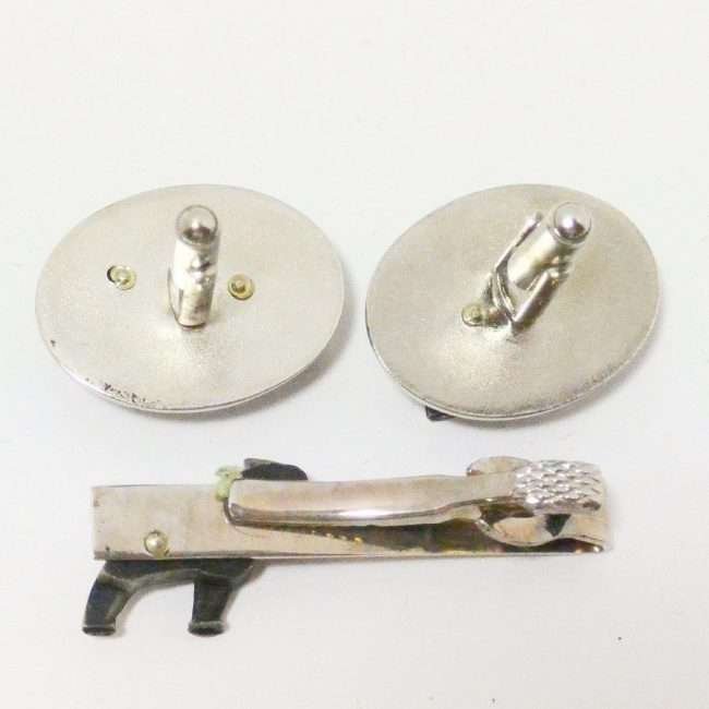 Vintage Mack Truck Bulldog Cufflink and Tie Bar Set back full