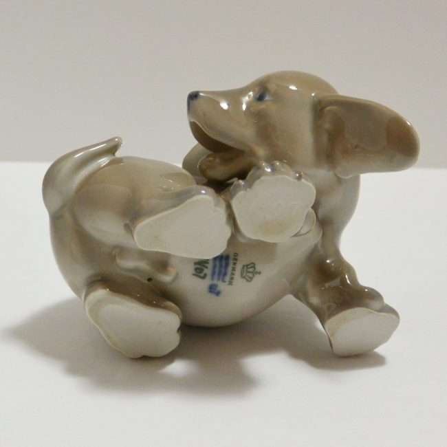 Royal Copenhagen Porcelain Dachshund Figurine Puppy Chasing Tail bottom