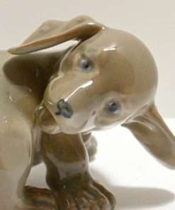 Royal Copenhagen Porcelain Dachshund Figurine Puppy Chasing Tail close