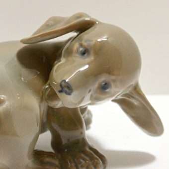 Royal Copenhagen Porcelain Dachshund Figurine Puppy Chasing Tail close