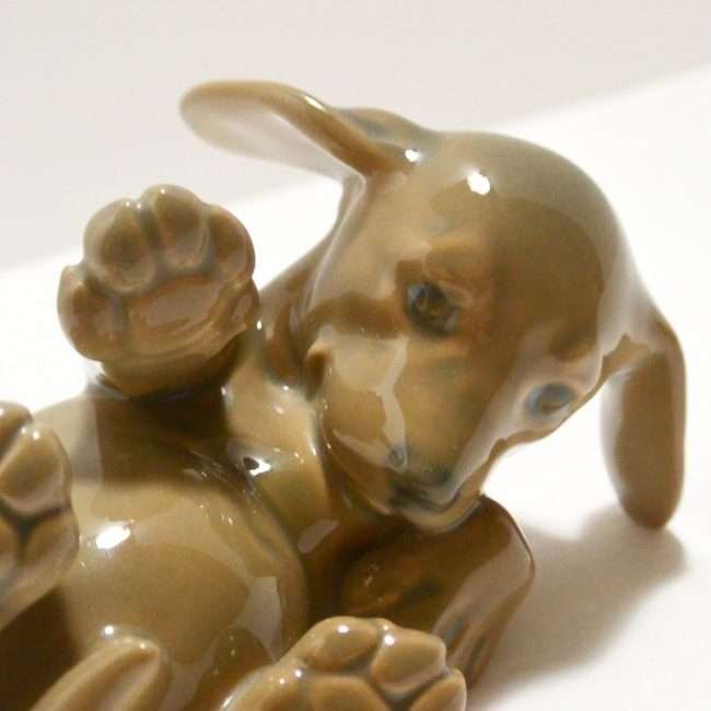 Royal Copenhagen Porcelain Dachshund Puppy Dog Rolling Over close 1
