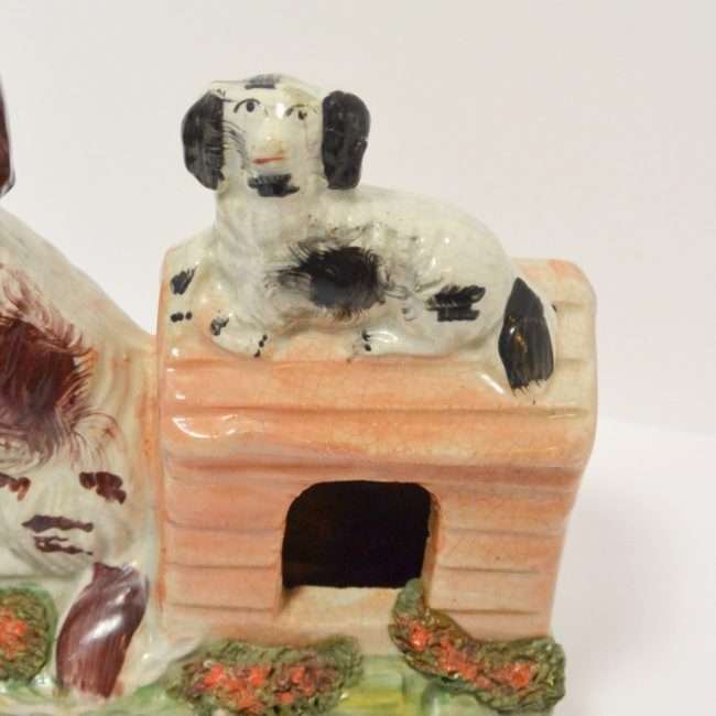 Antique Staffordshire Spaniel Dog and Puppy close 2