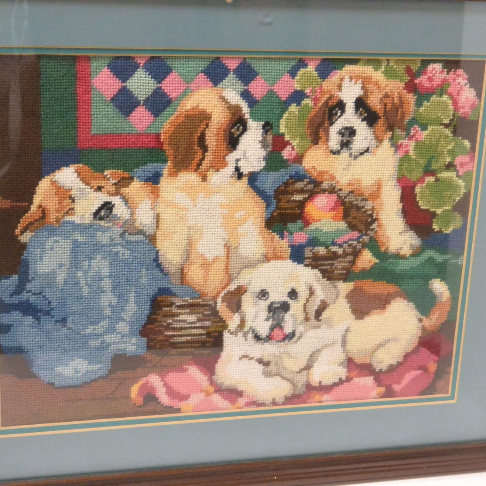 Vintage Needlepoint Saint Bernard Puppies NWRK-2143