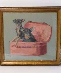 Antique Embroidered Chihuahuas Portrait