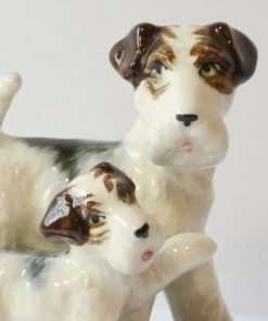 Vintage Wire-Haired Fox Terrier and Puppy Figurine close