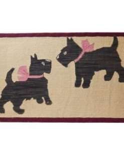 Antique Scottish Terriers Folk Art Rug