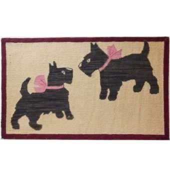 Antique Scottish Terriers Folk Art Rug