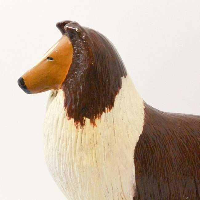 Large Vintage Folk Art Collie Figurine Close