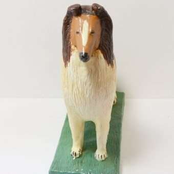 Large Vintage Folk Art Collie Figurine Front