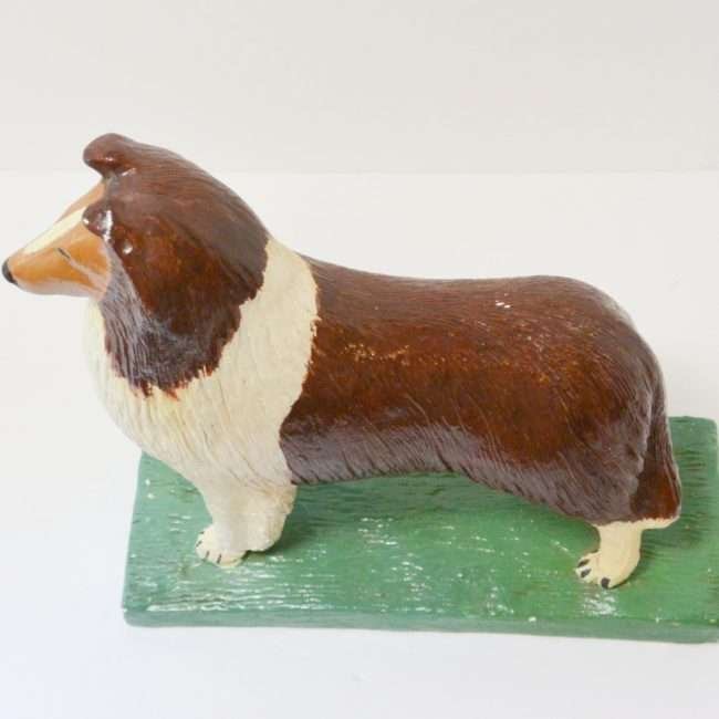 Large Vintage Folk Art Collie Figurine Top