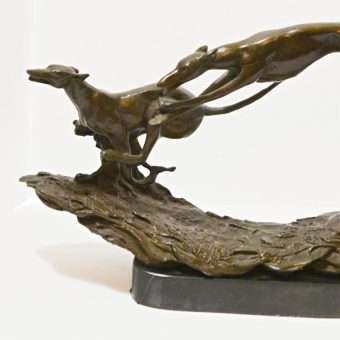 Bronze Greyhounds In Flight Figural Front Close