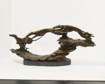 Bronze Greyhounds In Flight Figural Full 2
