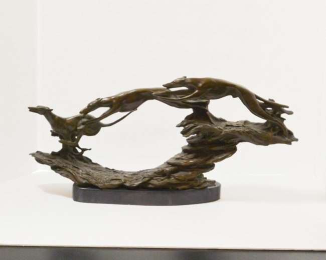 Bronze Greyhounds In Flight Figural Full 2