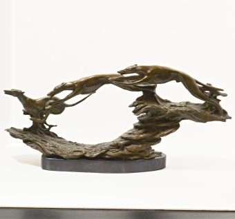 Bronze Greyhounds In Flight Figural Full