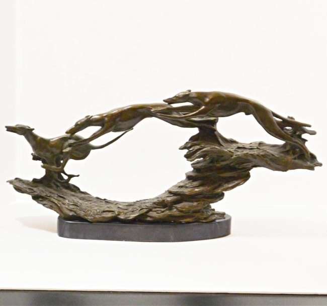 Bronze Greyhounds In Flight Figural Full