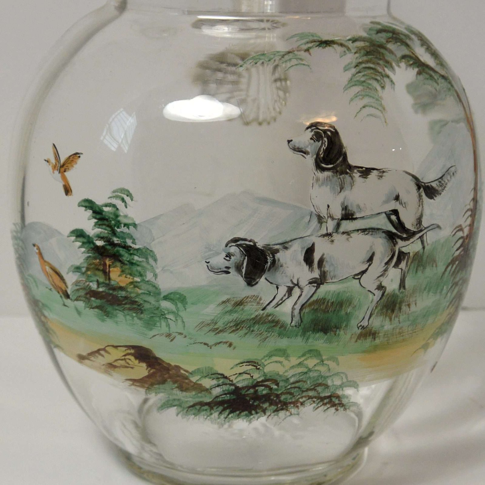 Vintage Glass Hand- Painted Water Pitcher With Sporting Dogs #2 - A Dogs Tale Collectibles