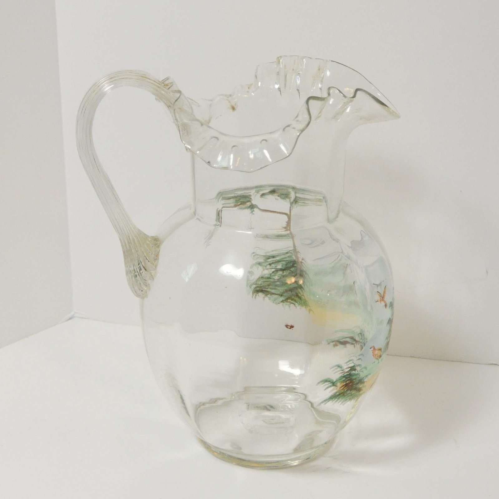 Vintage Glass Hand- Painted Water Pitcher With Sporting Dogs #3 - A Dogs Tale Collectibles