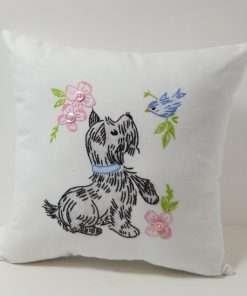 Hand Embroidered Nursery Pillow with Scottie Puppy