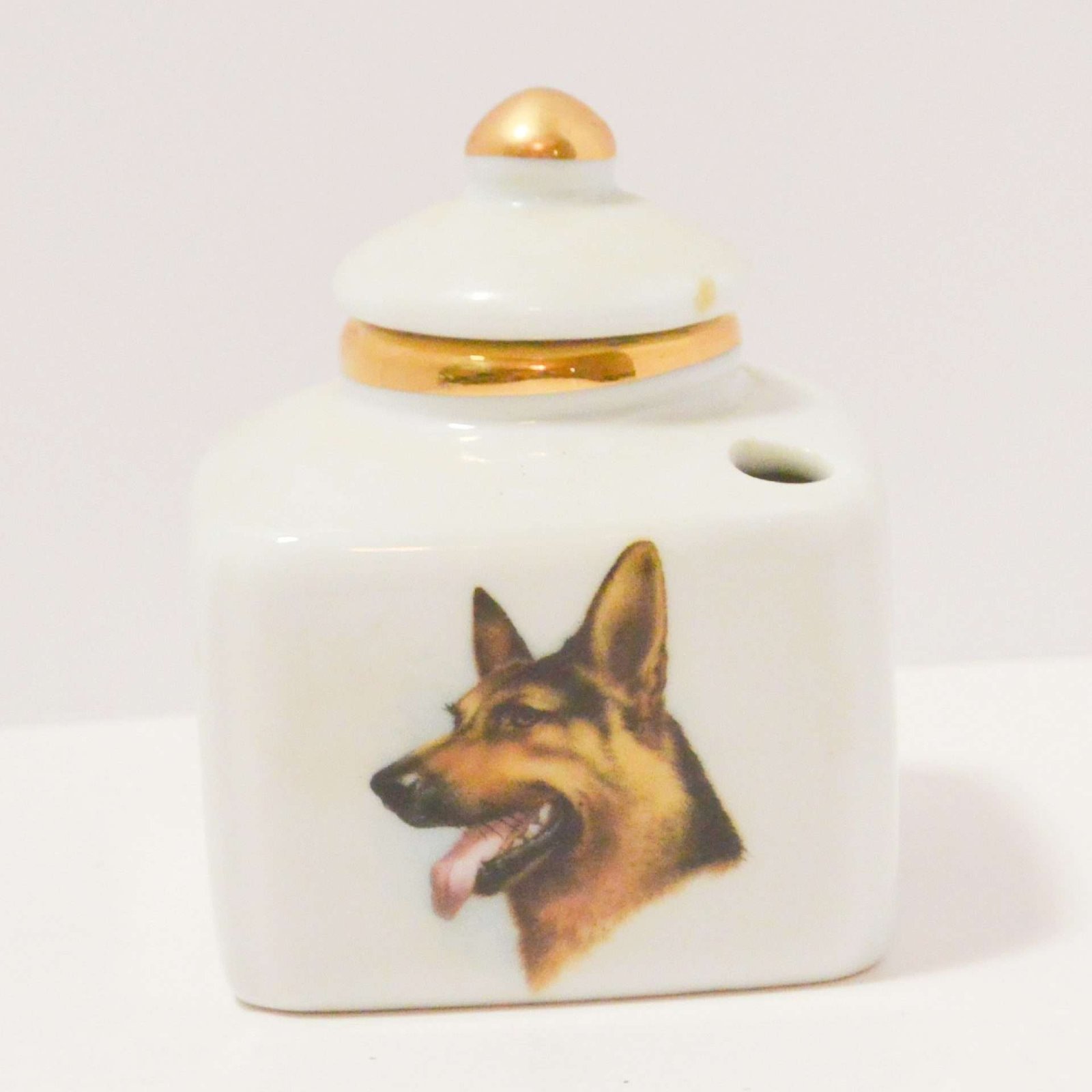 Vintage Limoges Porcelain Inkwell with Four Dog Portraits INK-2001