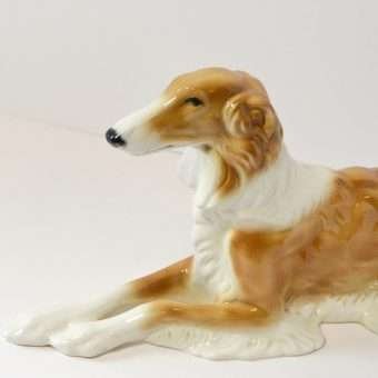 Porcelain Reclining Borzoi Dog Figurine-close1
