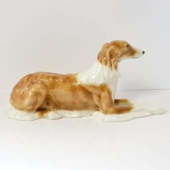 Porcelain Reclining Borzoi Dog Figurine-1