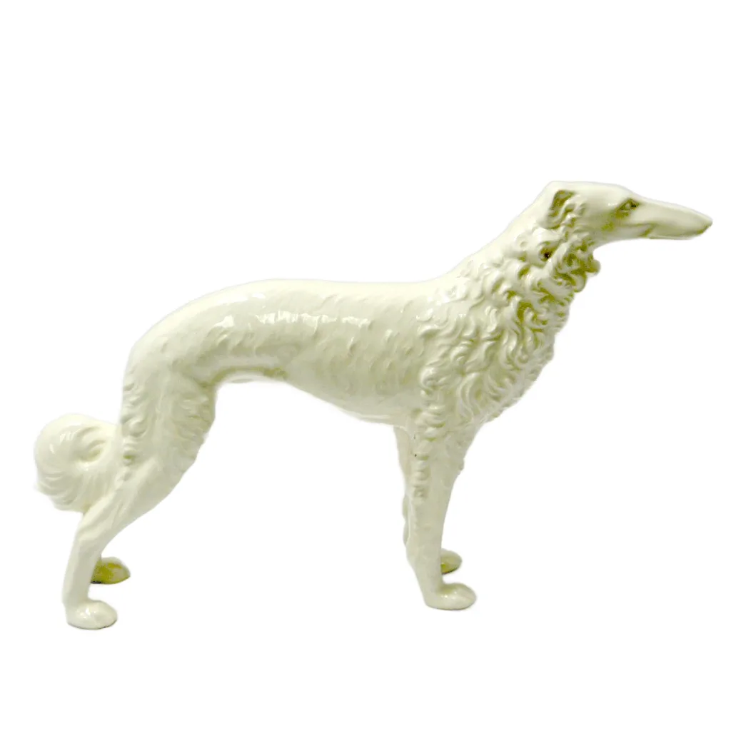 Large White Czech Porcelain Borzoi Figurine c.1940's - Image 2