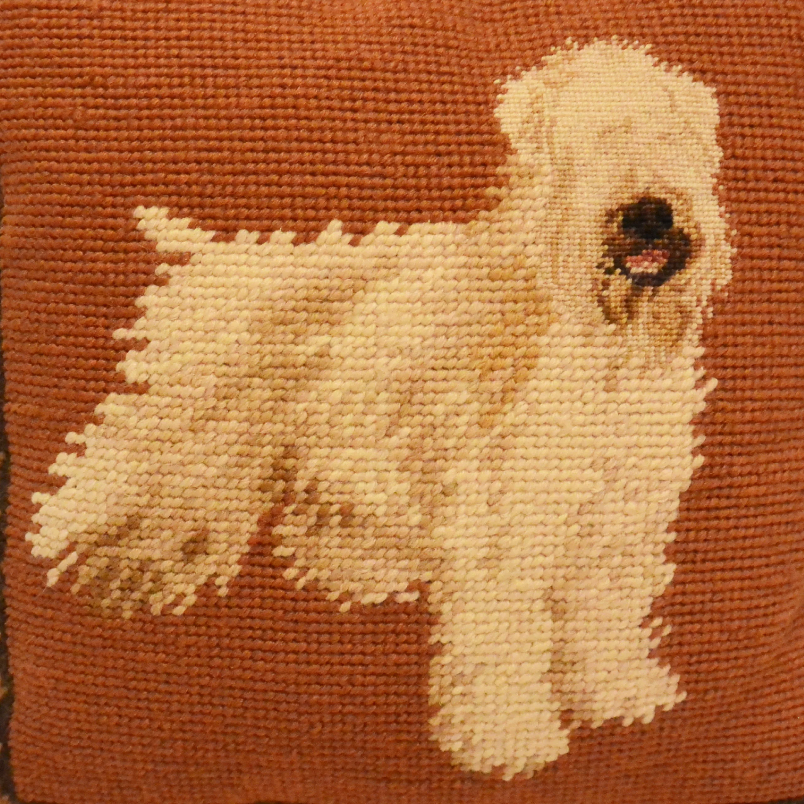 Vintage Soft Coated Wheaten Terrier Dog Needlepoint Decorative Pillow - Image 3