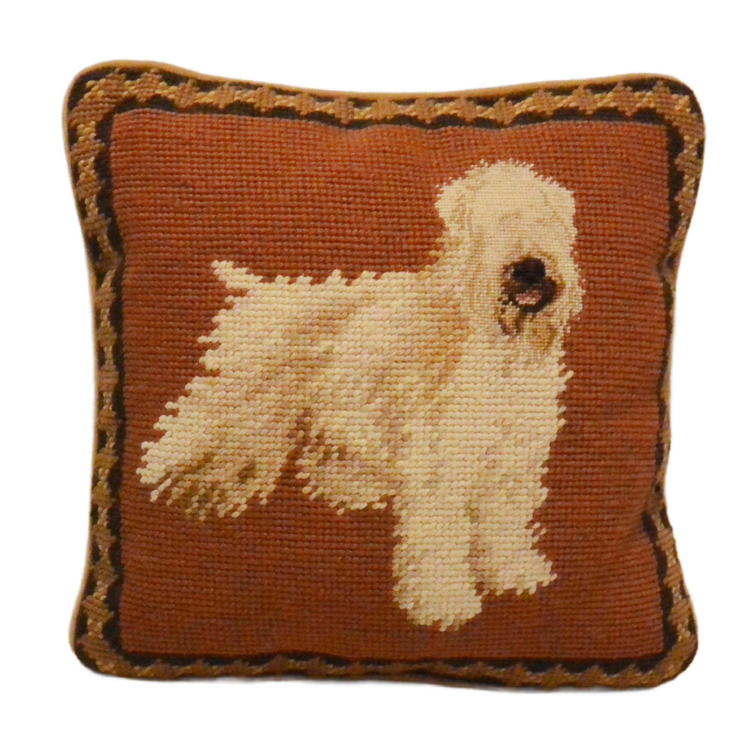 Vintage Soft Coated Wheaten Terrier Dog Needlepoint Decorative Pillow