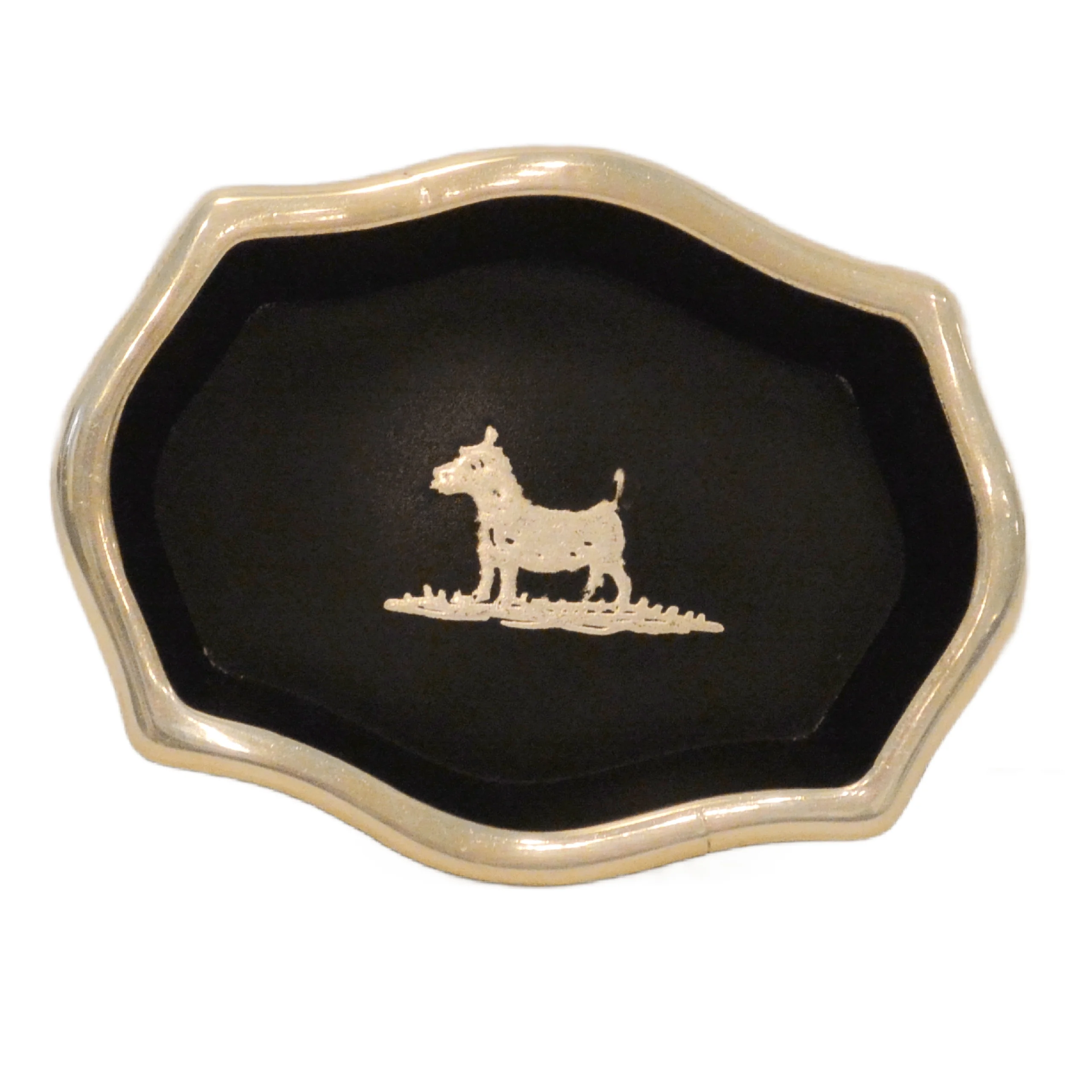 Art Deco Ebony Stoneware and Sterling Silver Scottish Terrier Trinket Dish SLV-2001