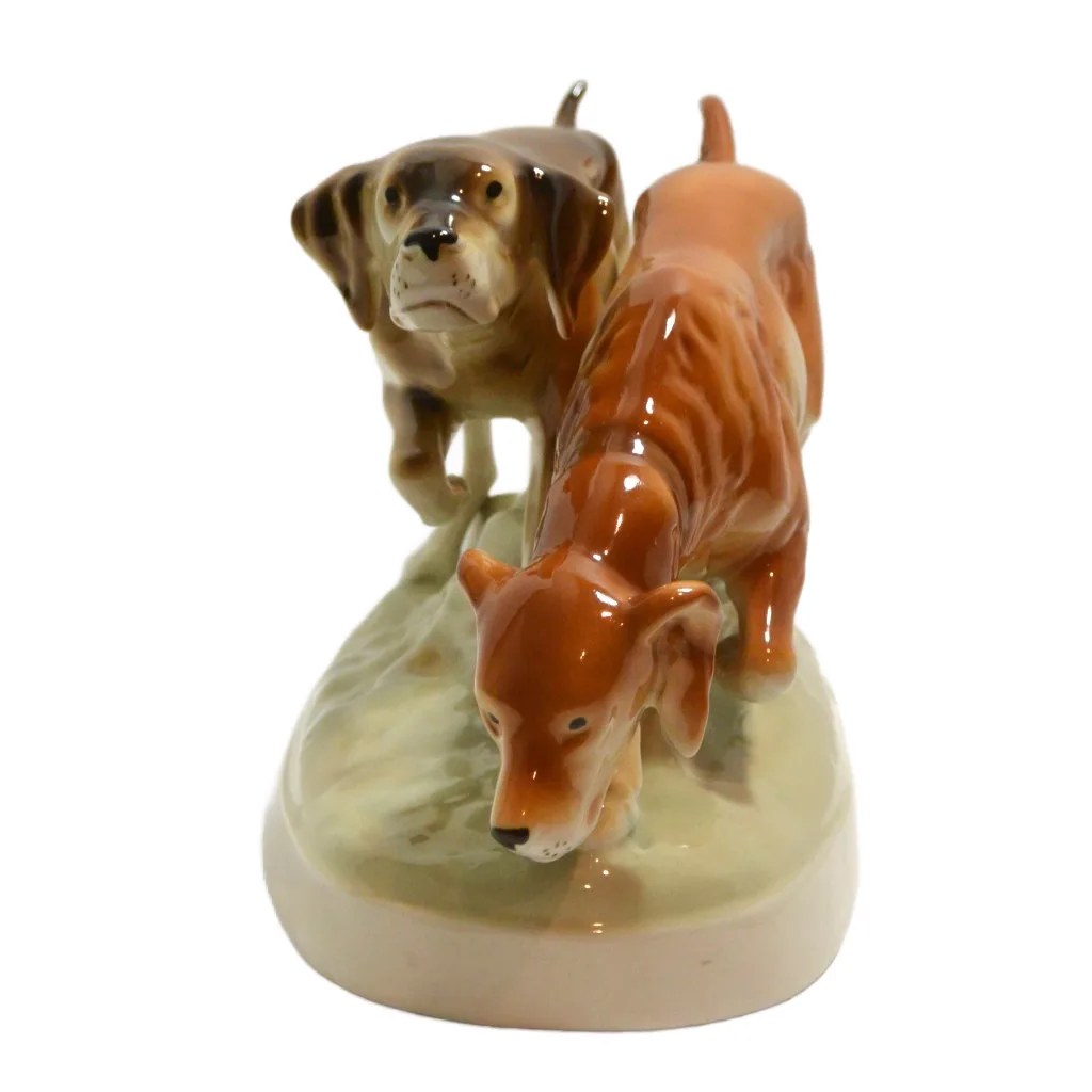 Large Vintage Royal Dux Sporting Dog Pair MINT - Image 3