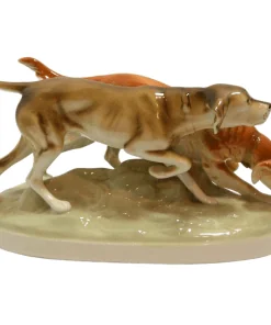 Large Vintage Royal Dux Sporting Dog Pair MINT