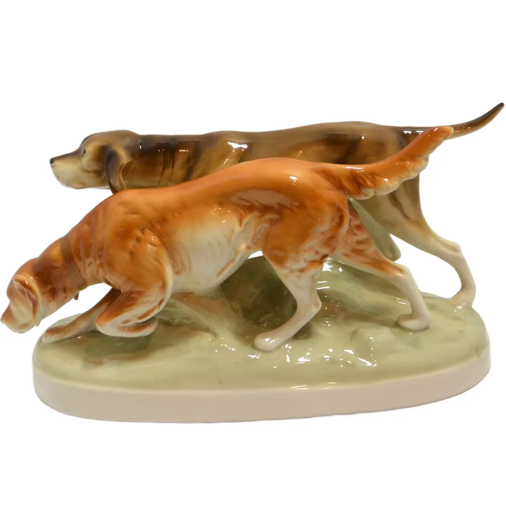 Large Vintage Royal Dux Sporting Dog Pair MINT - Image 4