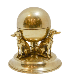 Alternative view of Antique Brass Whippet Inkwell c.1900 Germany