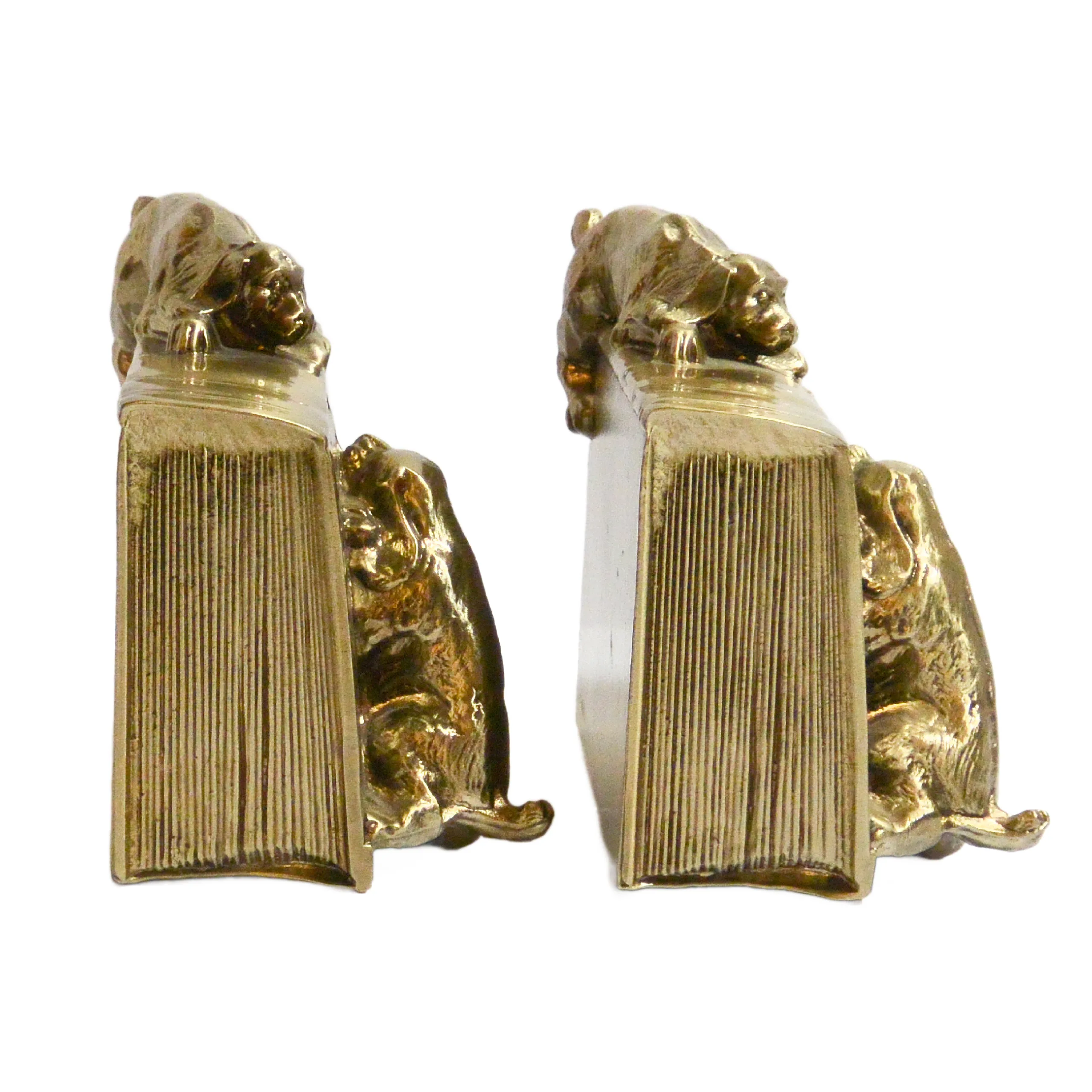 Vintage Brass PM Craftsman Cocker Spaniel Dogs Bookends c. 1930 - Image 3