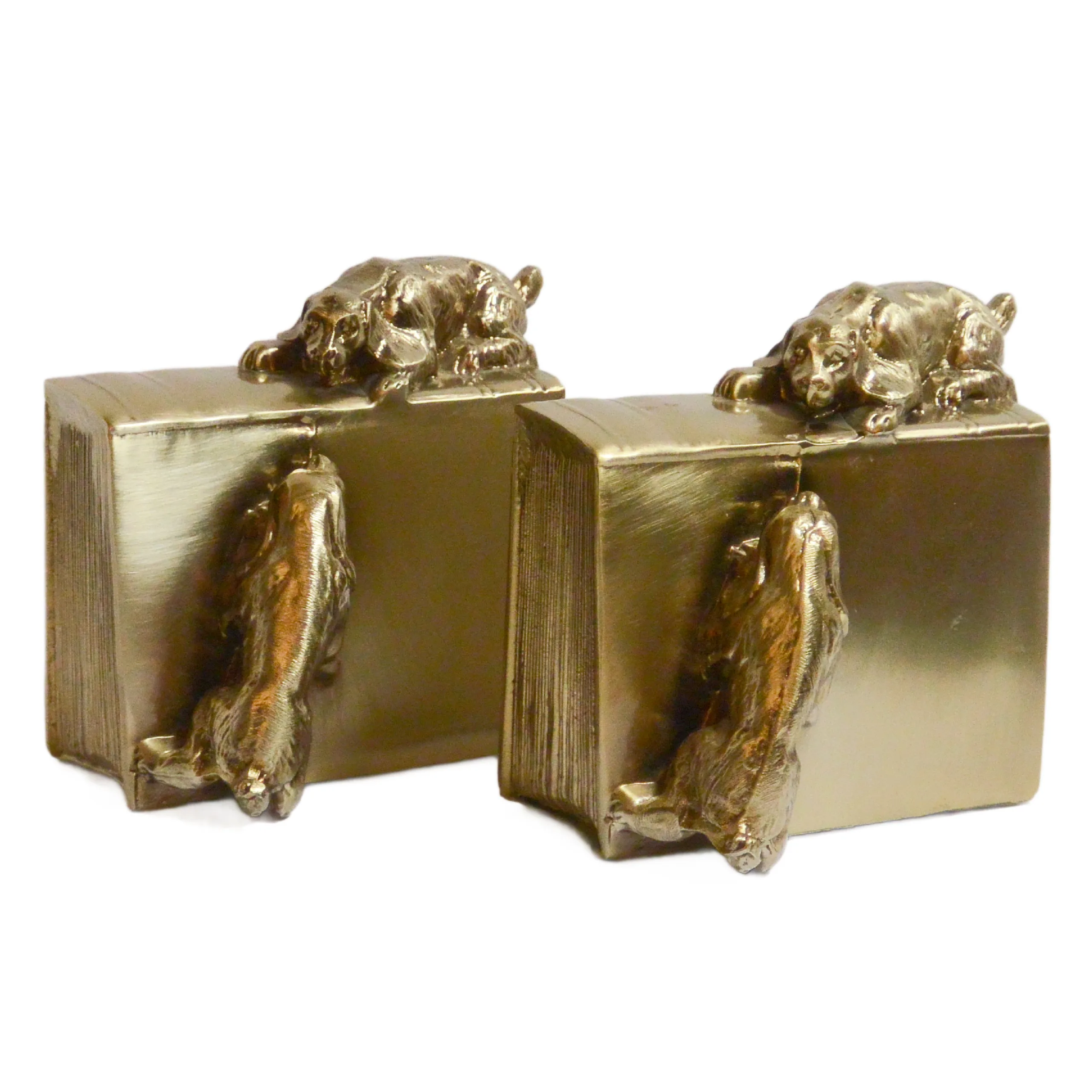 Vintage Brass PM Craftsman Cocker Spaniel Dogs Bookends c. 1930