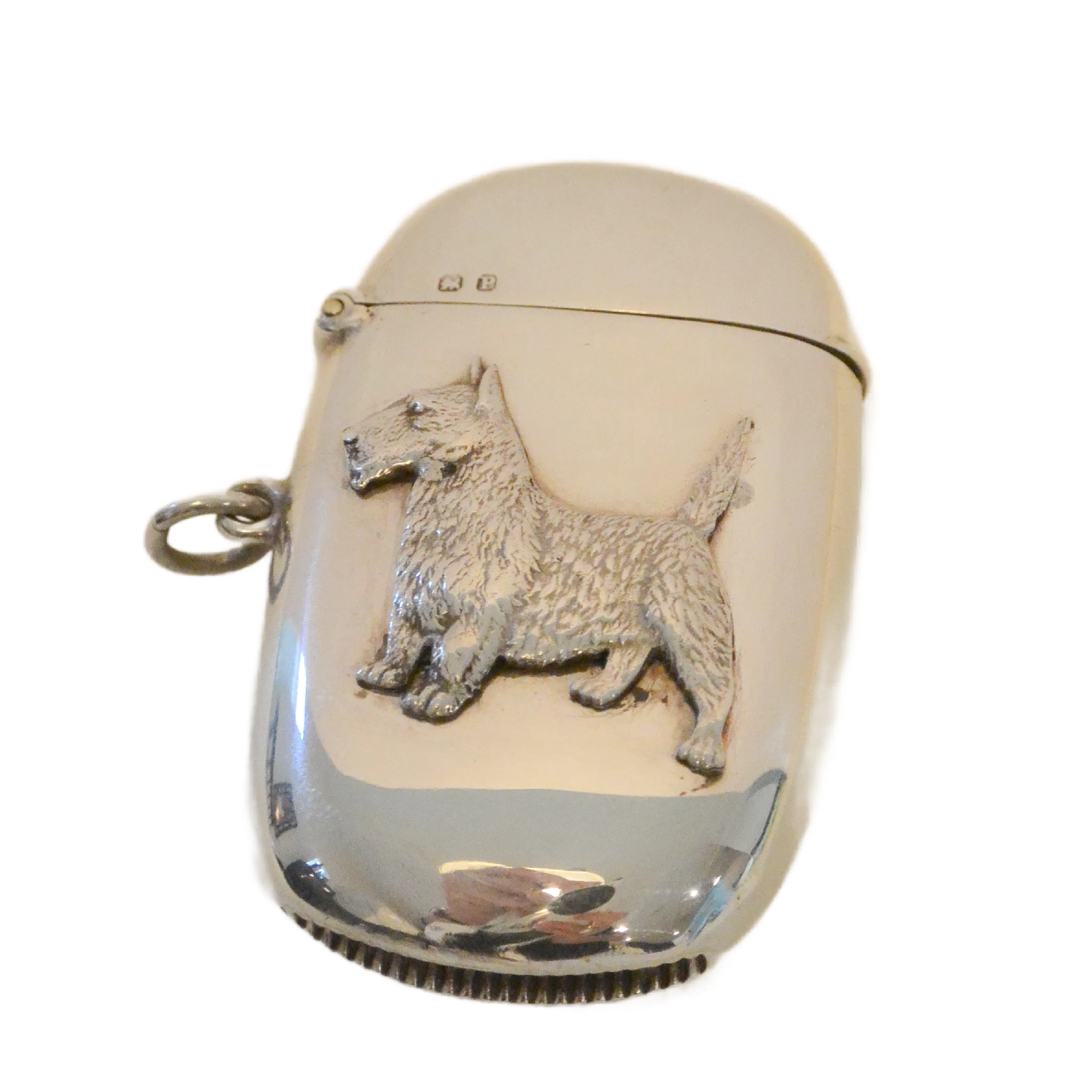 Antique Sterling Silver Scottie Dog Vesta Case Match Safe c.1898