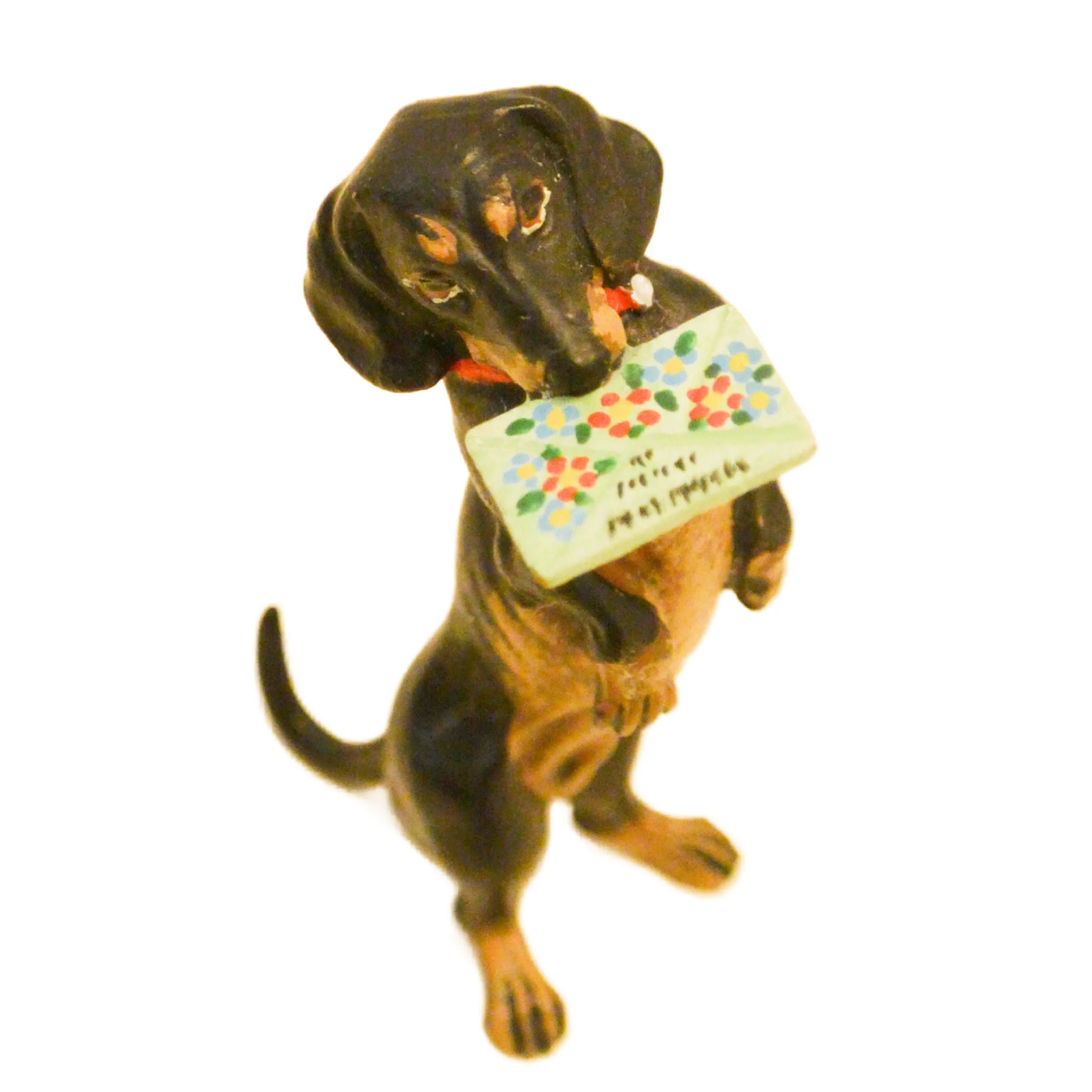 Austrian Bronze Dachshund Dog with Greeting Card
